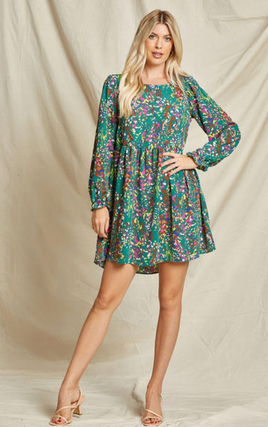 Green Abstract Floral Shift Dress
