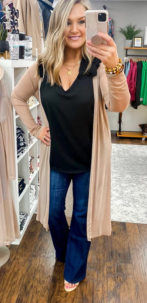 Solid Maxi Chiffon Duster Taupe