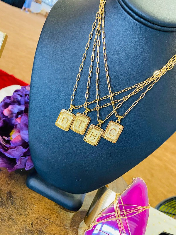 Gold Plated Square Initial Necklace