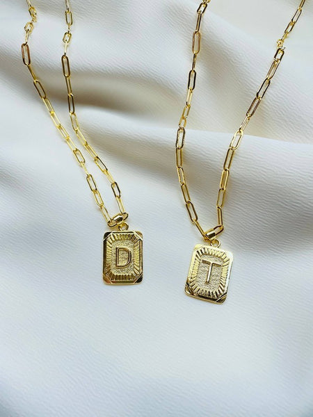 Gold Plated Square Initial Necklace