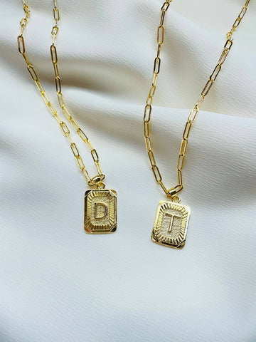 Gold Plated Square Initial Necklace