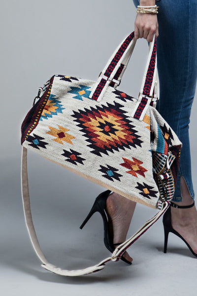 Handwoven Aztec Print Weekender Bag