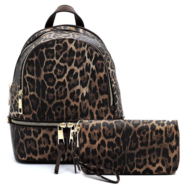 Leopard Backpack & Wallet Set