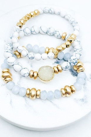 PEACH Semi Precious & Glass Bead Bracelet Set