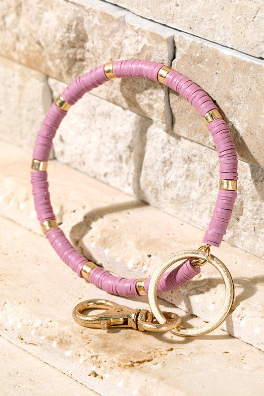 Pink Disc Bead Keychain Bracelet