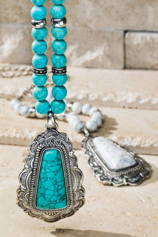 Semi Precious Long Turquoise Necklace