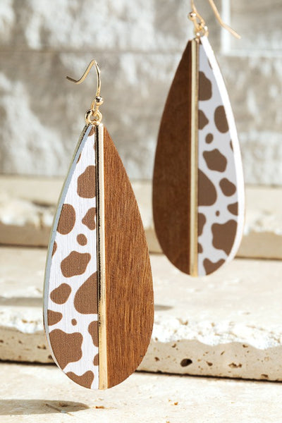 Wood Drop Animal Print Earring
